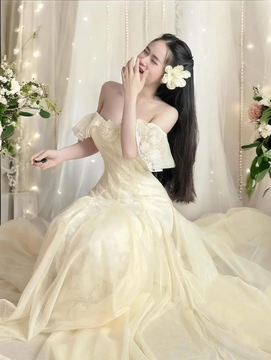 Photo 2 of Váy maxi ren vàng nhạt nữ