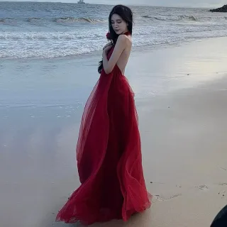 Photo 3 of Đầm maxi đỏ voan hottrend nữ
