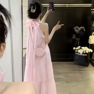 Ảnh 1 của Váy maxi hồng nhạt voan nữ cho thuê