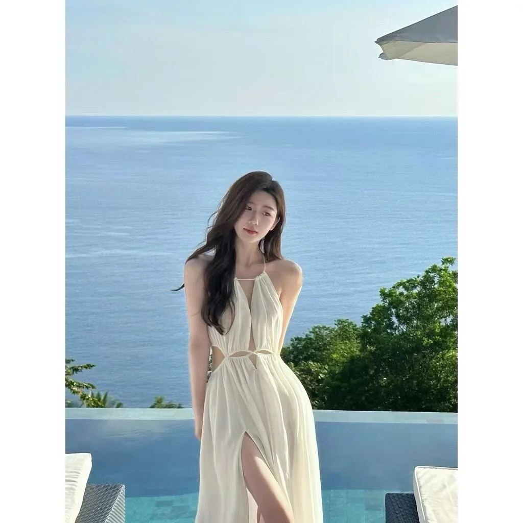 Ảnh 1 của Đầm maxi trắng hở eo voan nữ