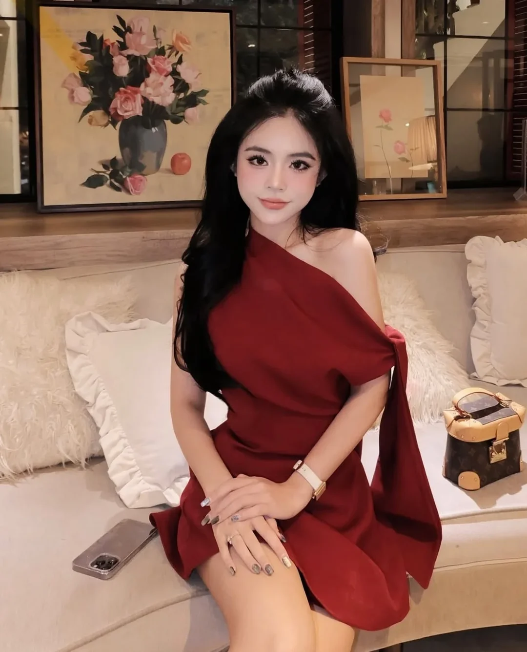 Ảnh 3 của Váy đỏ lệch vai ngắn nữ size S