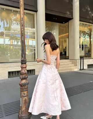Photo 3 of Đầm dạ hội strapless hồng nhạt size M