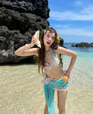 Ảnh 2 của Bikini ren móc nữ xanh ngọc bohemian