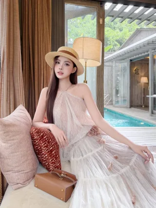 Photo 2 of Váy maxi voan trắng nữ thanh lịch