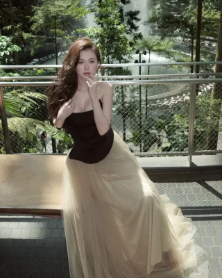 Ảnh 2 của Set váy cúp ngực voan đen be nữ