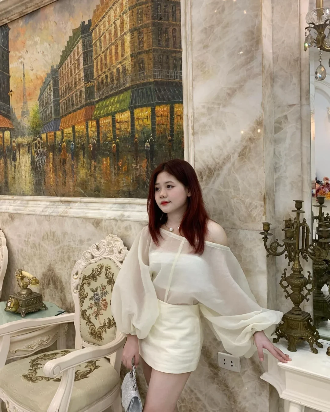 Photo 2 of Đầm trắng tay phồng maxi nữ cho thuê