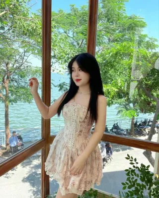 Photo 2 of Set áo corset hồng ren nơ nữ hottrend