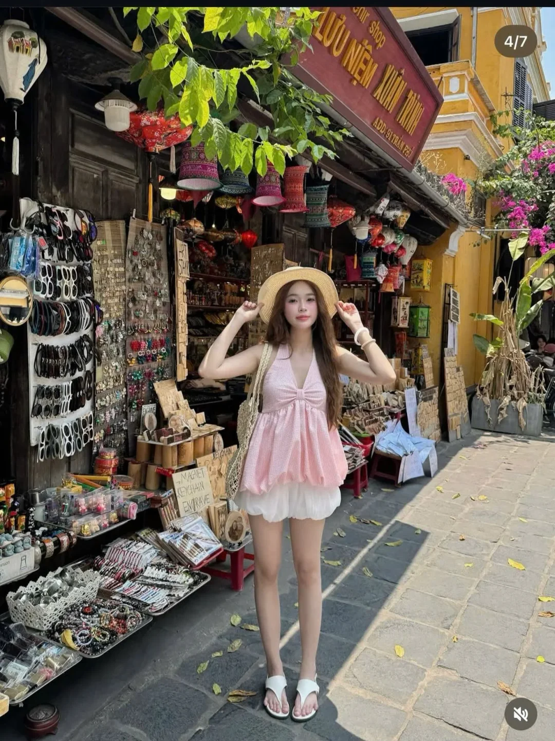 Photo 7 of Set áo yếm caro hồng trắng babydoll nữ