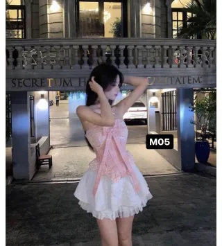 Ảnh 1 của Set áo nơ hồng váy ren trắng nữ