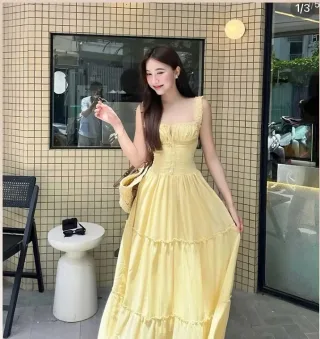 Photo 1 of Váy maxi vàng voan boho nữ