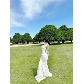 Photo 2 of Váy maxi trắng cột dây lưng nữ