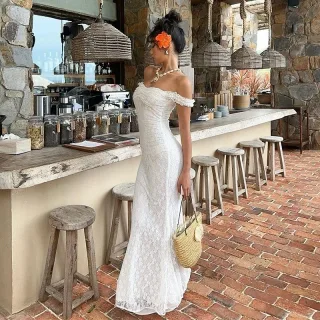 Photo 2 of Đầm maxi ren trắng nữ hottrend