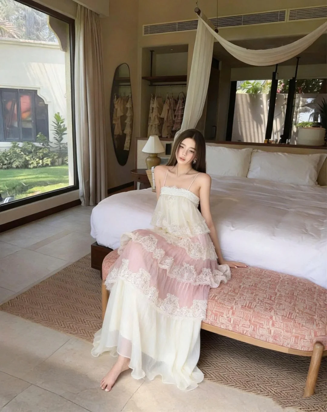 Ảnh 1 của Váy công chúa ren tầng hồng nhạt