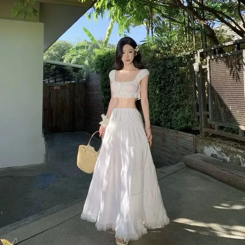 Photo 4 of Set Váy Maxi Trắng Trễ Vai Boho Nữ