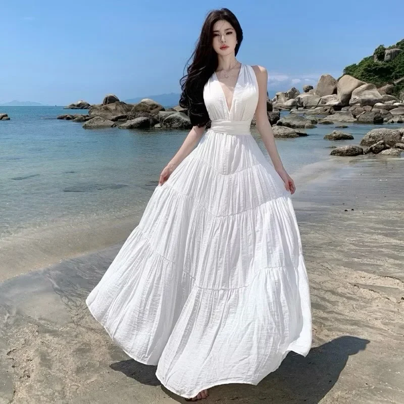 Photo 1 of Váy maxi trắng nhiều tầng nữ