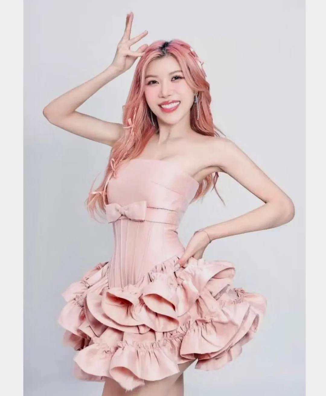 Ảnh 1 của Đầm corset bèo nhún hồng pastel nữ