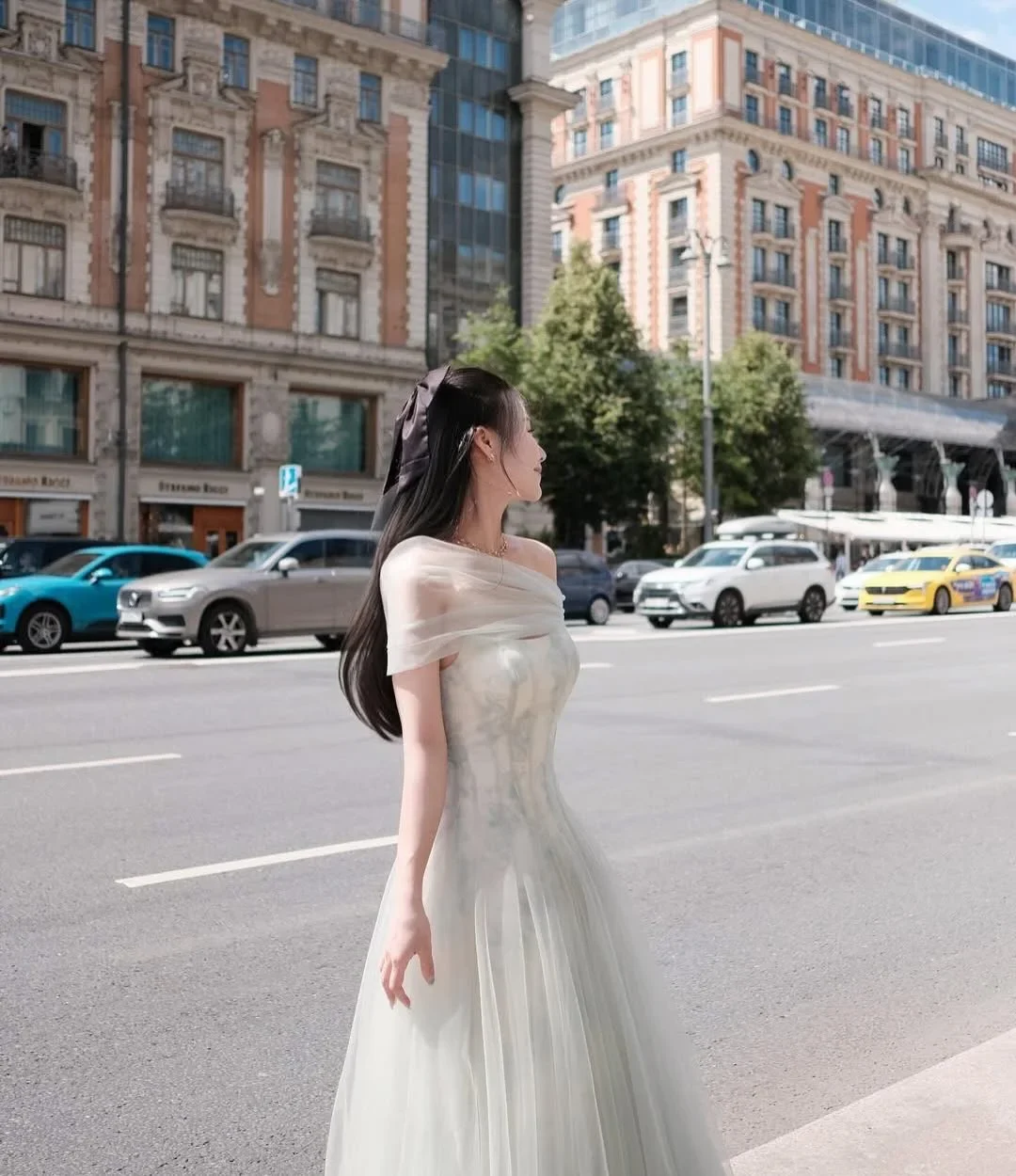 Ảnh 4 của Váy voan lệch vai trắng vintage nữ