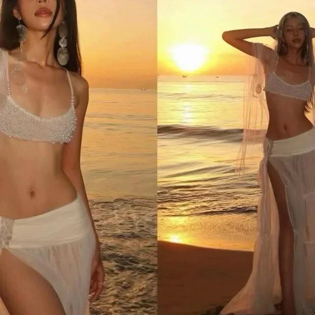 Photo 1 of Set croptop trắng đi biển nữ cho thuê
