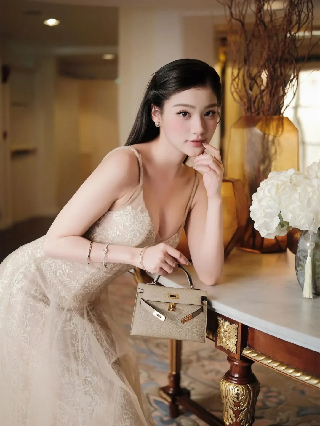 Ảnh 4 của Váy ren dài tiệc Chouchou màu be