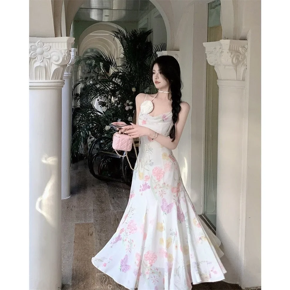 Ảnh 1 của Đầm hoa 2 dây phong cách Pháp nữ