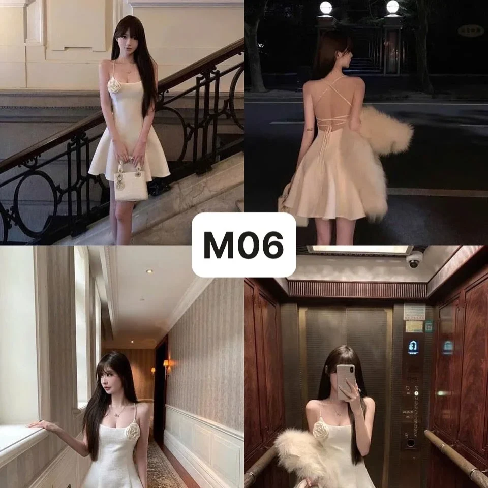 Ảnh 5 của Đầm trắng hai dây hoa hồng nữ