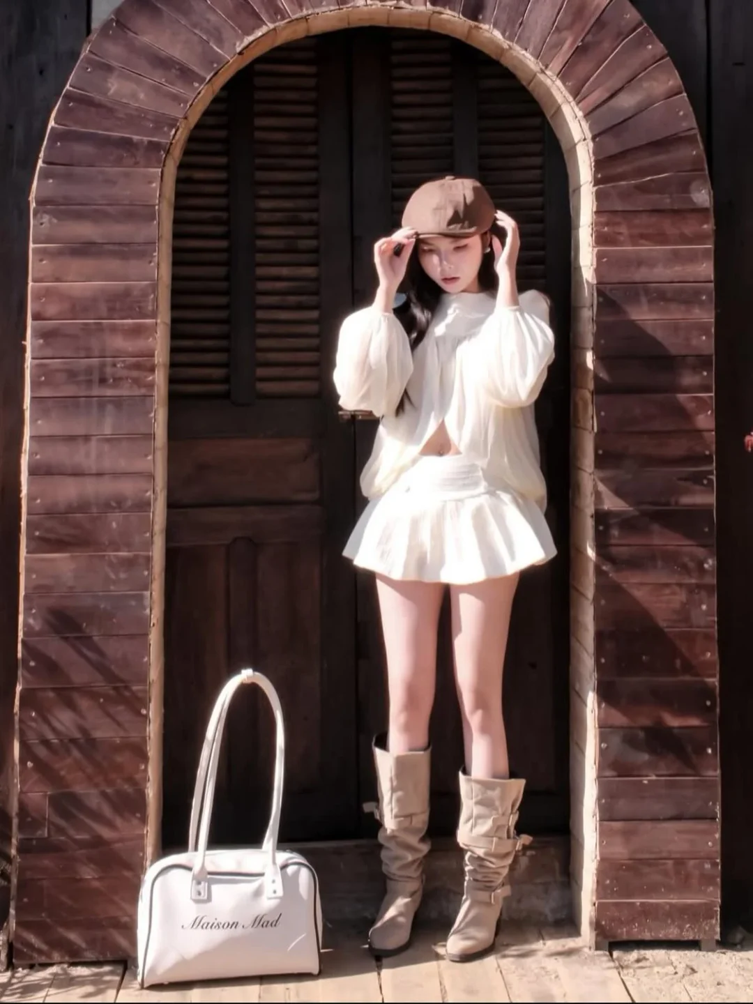 Photo 5 of Set áo váy trắng tay bồng nữ vintage