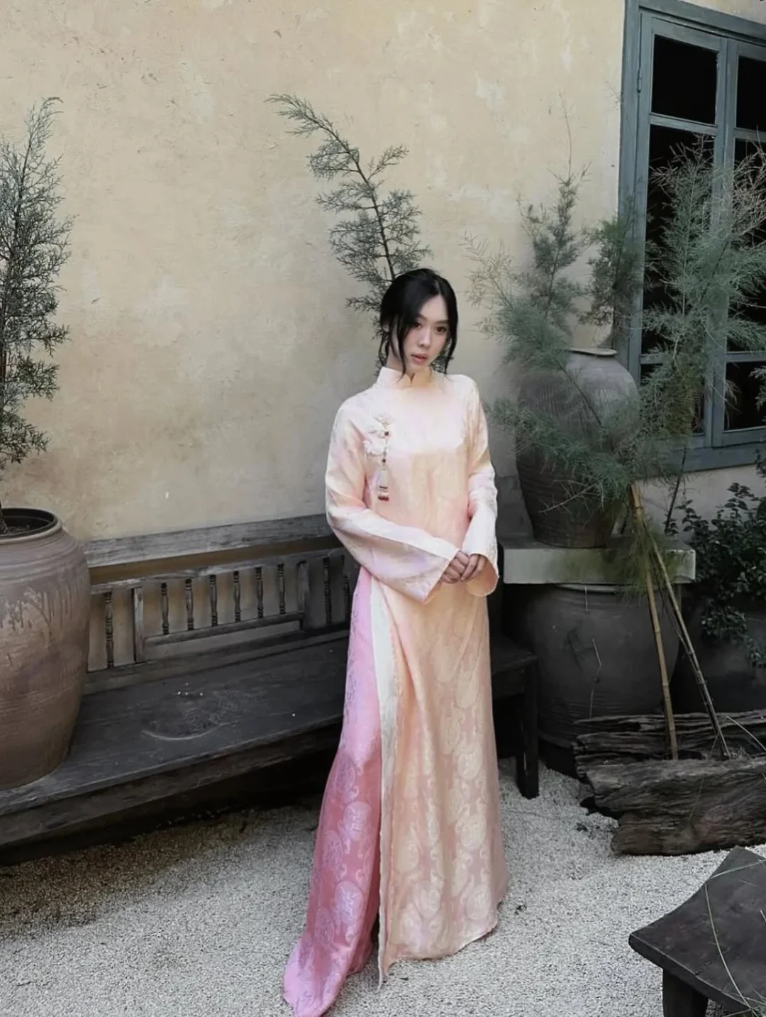 Ảnh 5 của Áo dài nữ lụa hồng pastel truyền thống