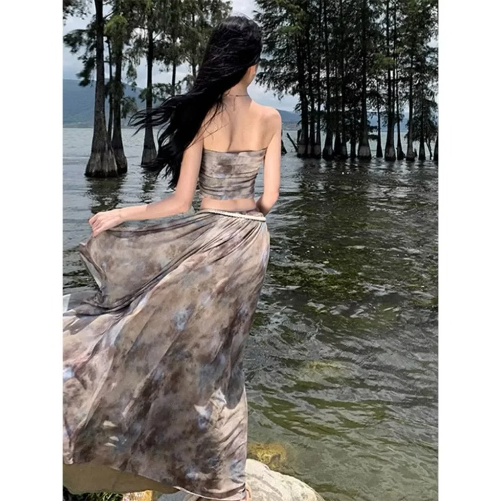 Ảnh 4 của Set áo quây váy maxi loang boho nữ