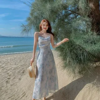 Ảnh 4 của Váy maxi voan hoa nữ xanh nhạt