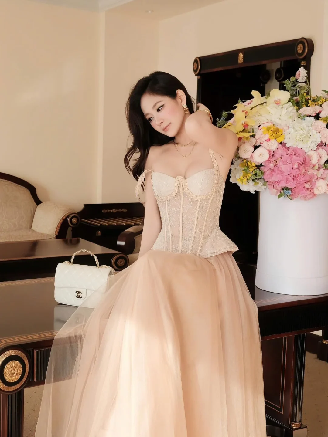 Ảnh 4 của Đầm dạ hội voan be ren ngực nữ