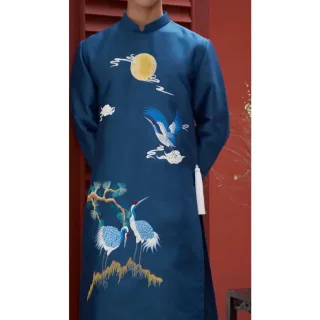 Photo 2 of Áo dài nam thêu rồng xanh dương truyền thống