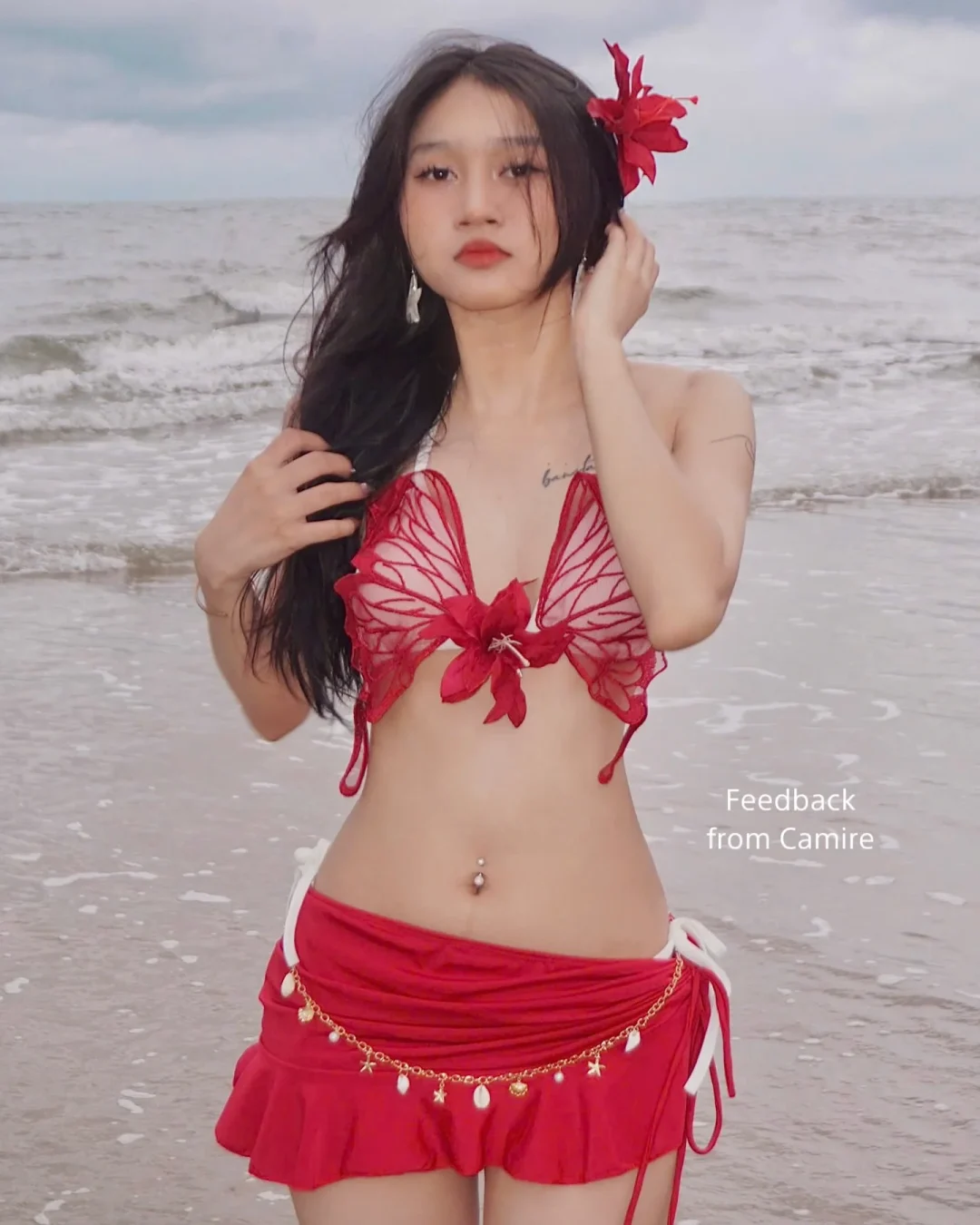 Photo 1 of Bikini cánh bướm đỏ ren gợi cảm nữ