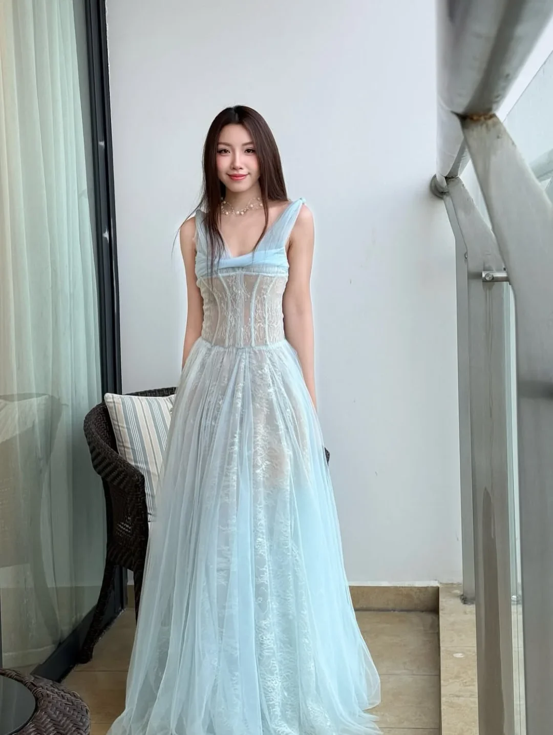 Ảnh 5 của Váy công chúa tulle xanh nhạt nữ
