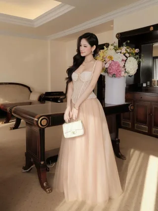 Ảnh 2 của Đầm dạ hội voan be ren ngực nữ