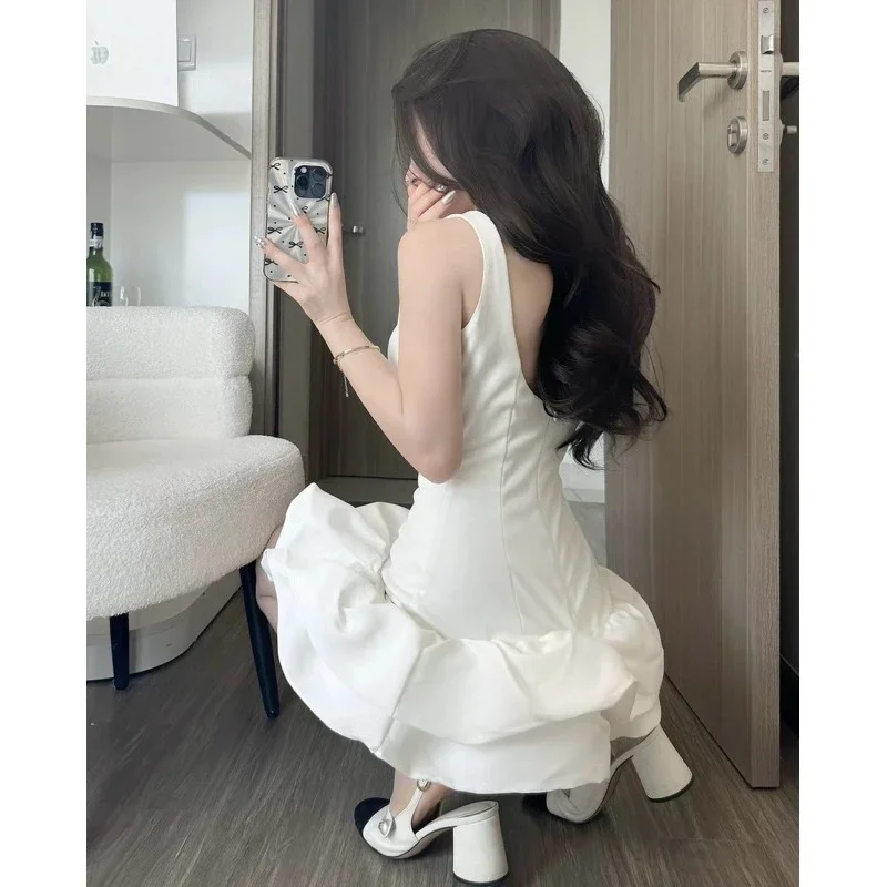 Ảnh 4 của Đầm trắng mini bèo nhún satin nữ