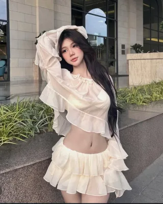 Ảnh 1 của Set croptop váy mini voan trắng nữ