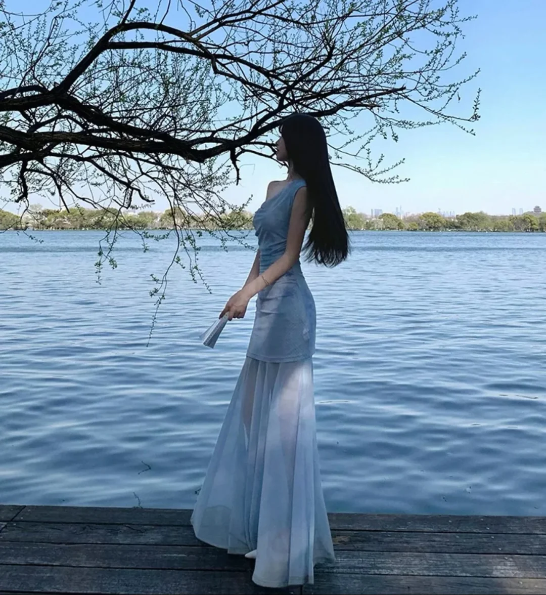 Photo 3 of Váy maxi ombre trễ vai Taobao nữ