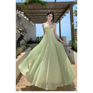 Ảnh 1 của Đầm maxi xanh mint không quai nữ