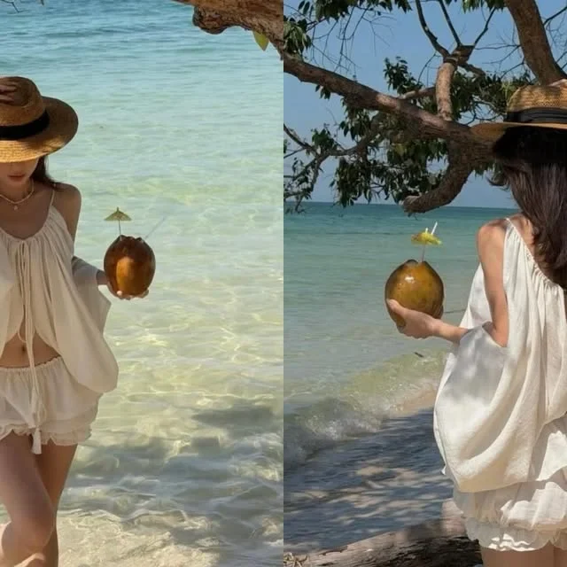 Ảnh 1 của Set đồ trắng boho đi biển nữ
