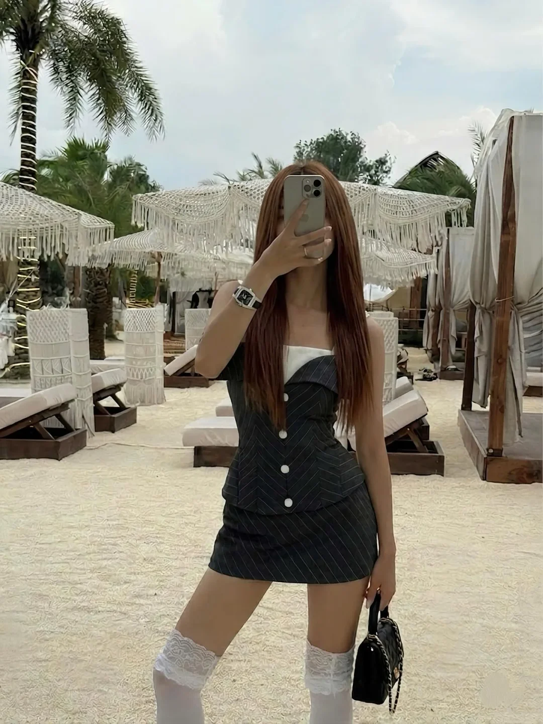 Ảnh 1 của Set corset chân váy sọc mini size S