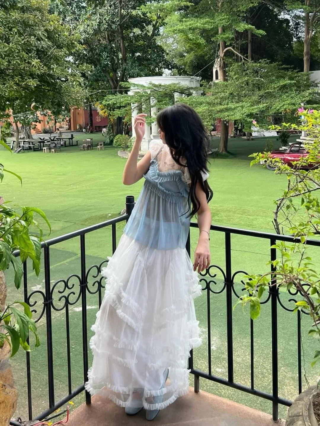 Photo 2 of Váy công chúa xòe bèo xanh nhạt nữ