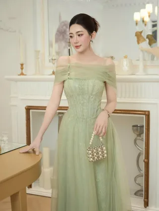 Ảnh 4 của Váy dạ hội trễ vai xanh mint size S
