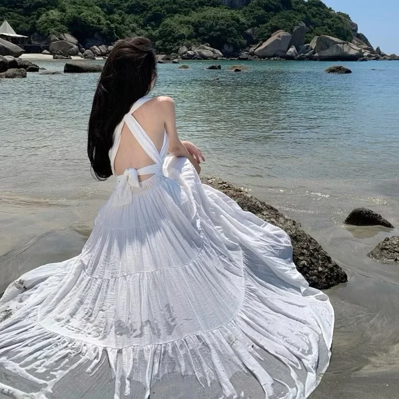Photo 2 of Váy maxi trắng nhiều tầng nữ
