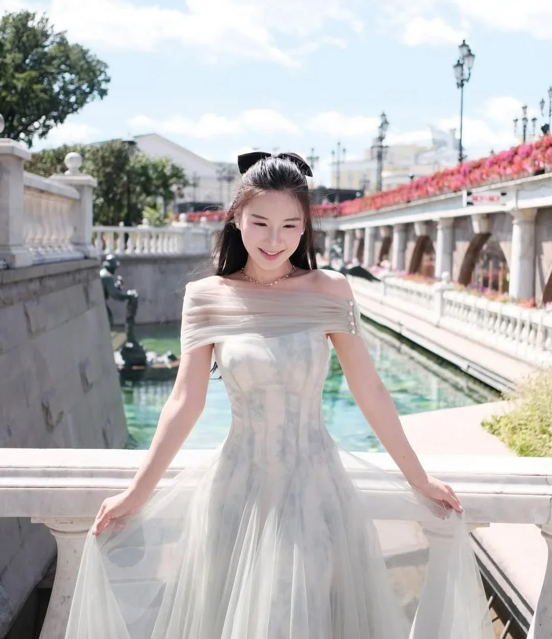 Ảnh 5 của Váy voan lệch vai trắng vintage nữ