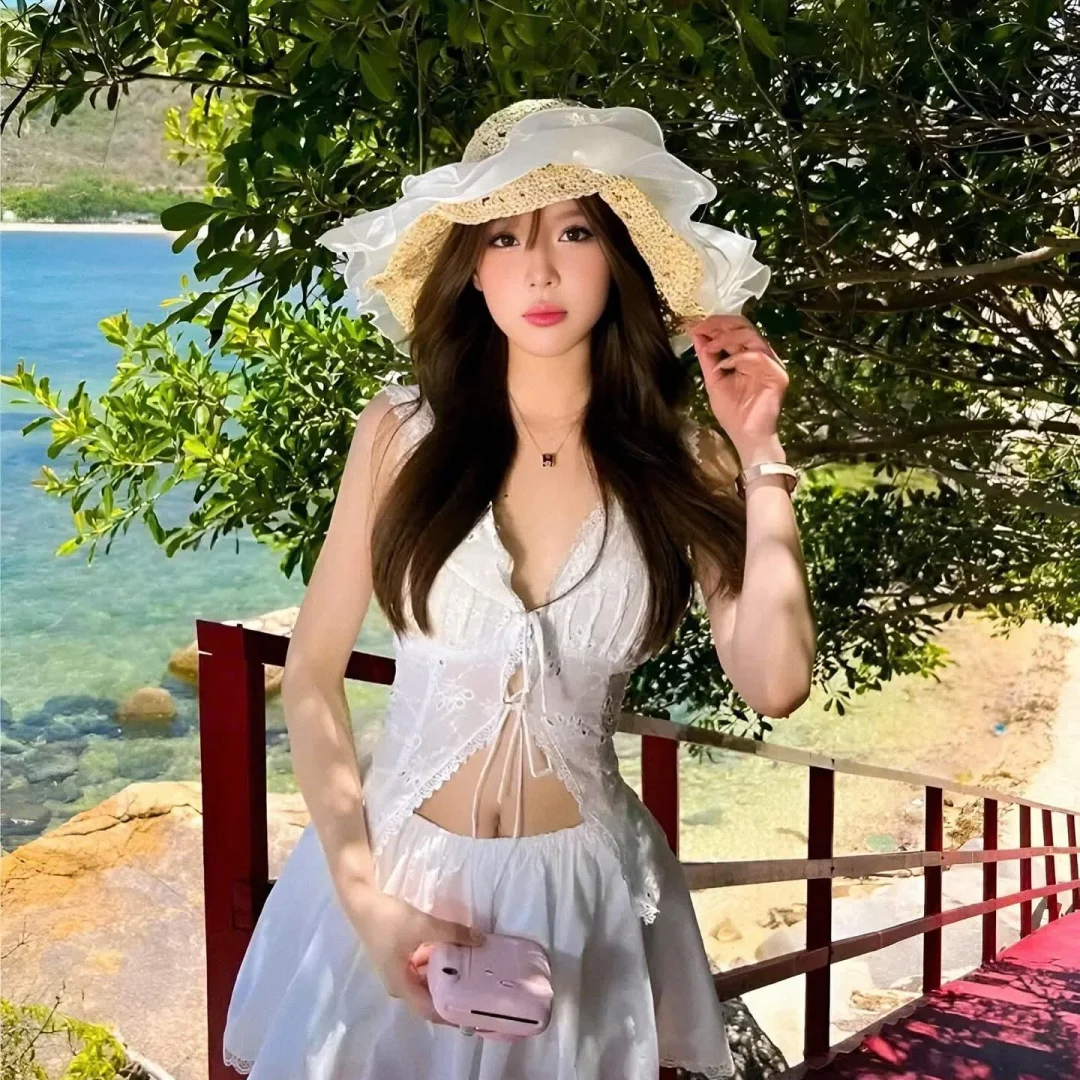 Photo 4 of Váy maxi trắng ren nữ boho vintage