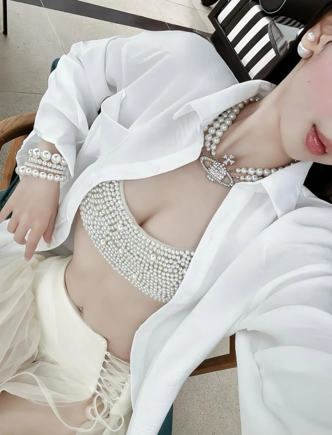 Photo 6 of Set crop top kim sa và chân váy voan nữ