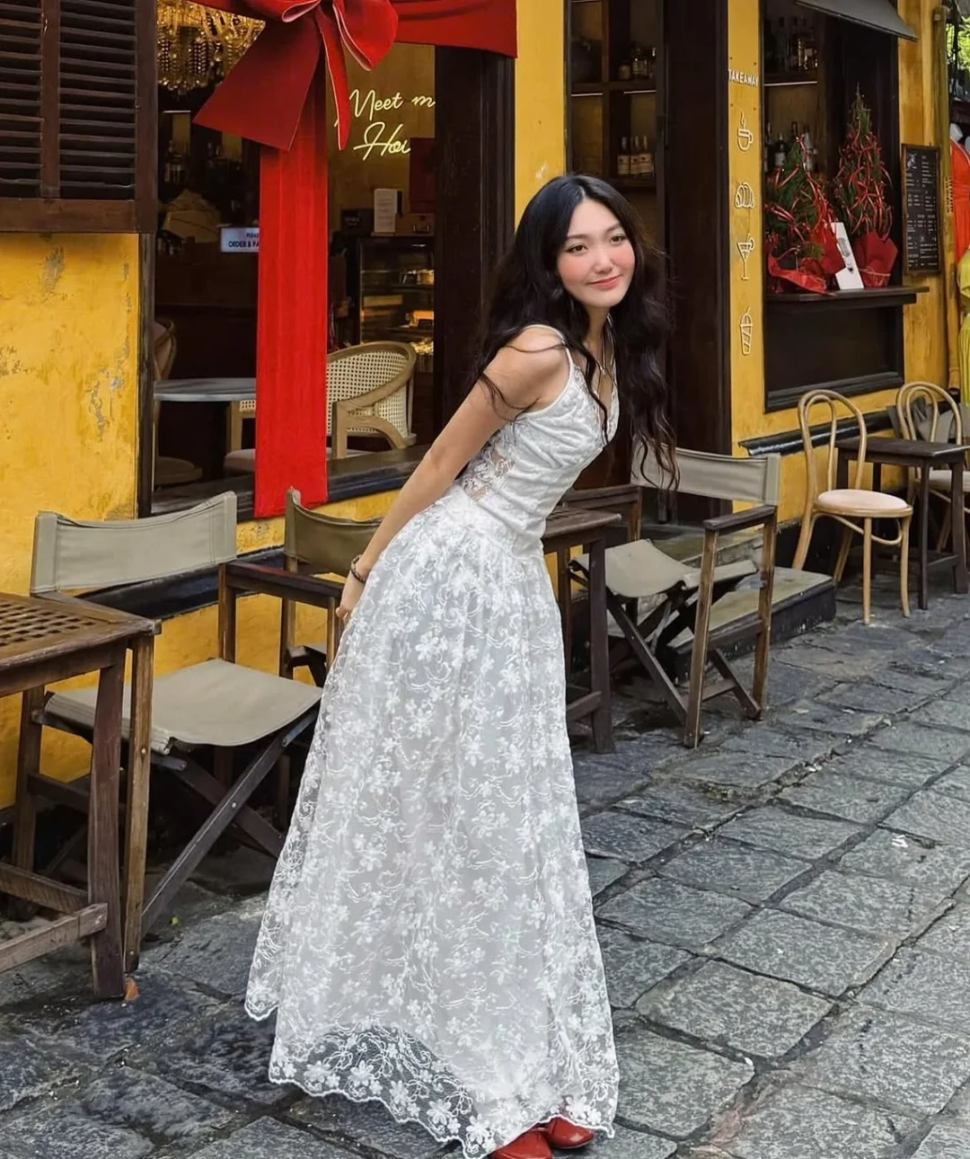 Photo 4 of Váy ren hoa trắng dài nữ S/M