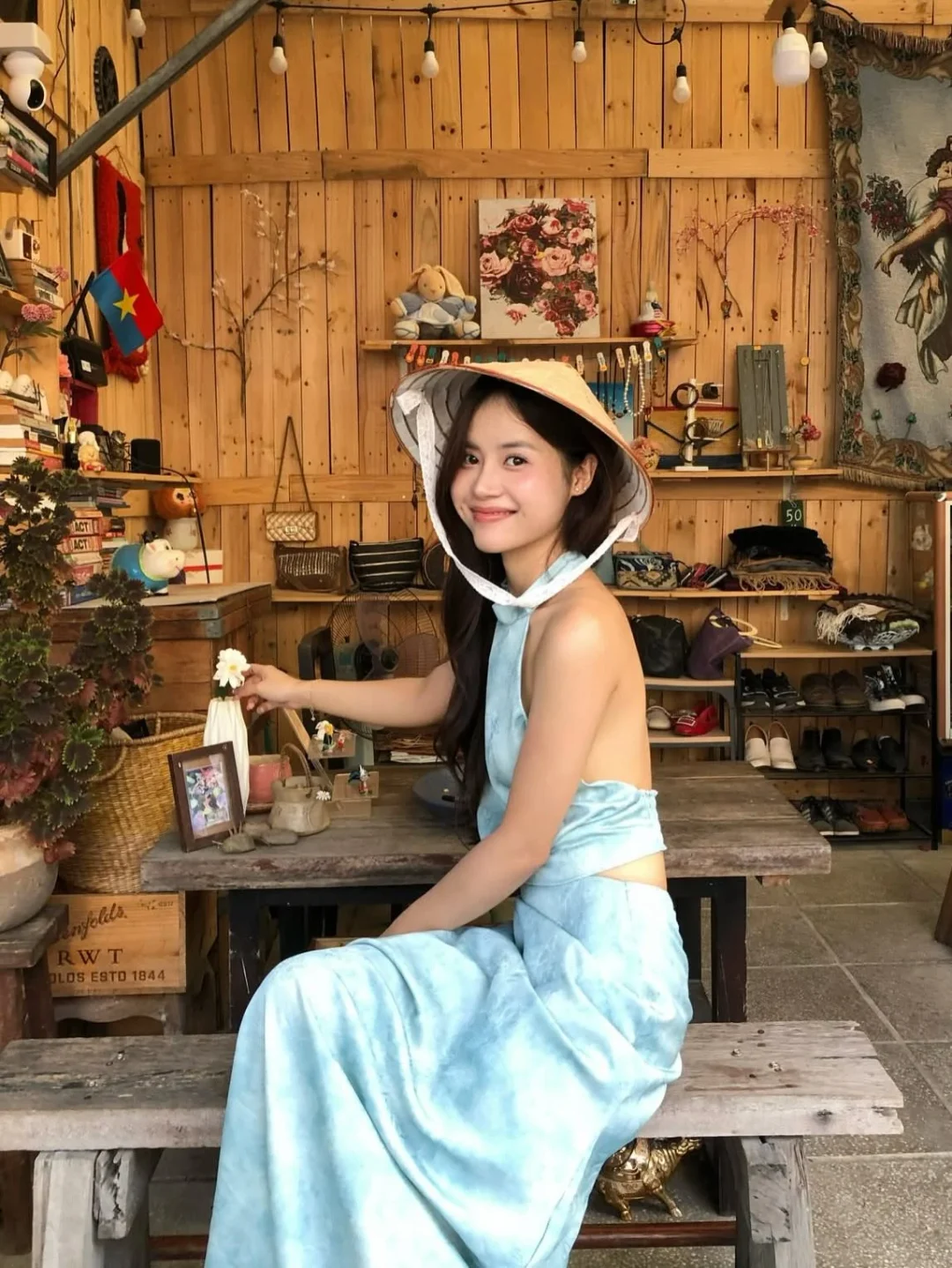 Photo 5 of Set croptop váy maxi loang xanh nữ