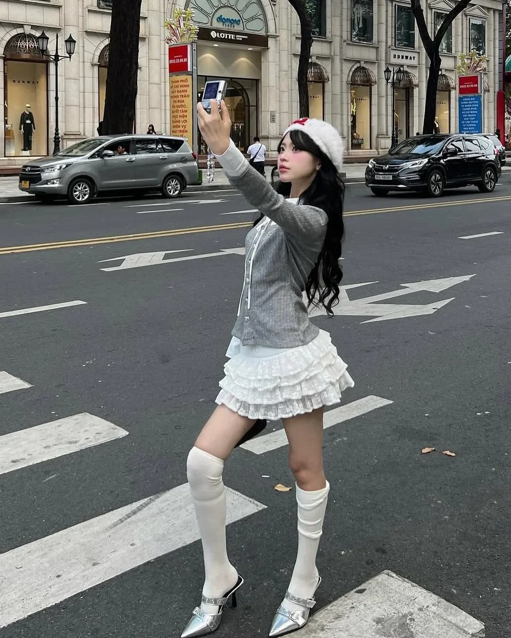 Photo 3 of Set áo cardigan xám váy ren trắng lolita nữ