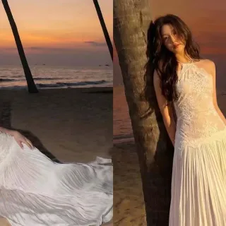 Photo 1 of Váy maxi trắng ren nữ thanh lịch